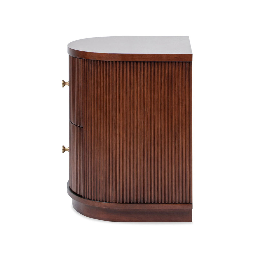 2 Drawer Storage Side Table with Fluted Carved Detail - Light or Dark Brown