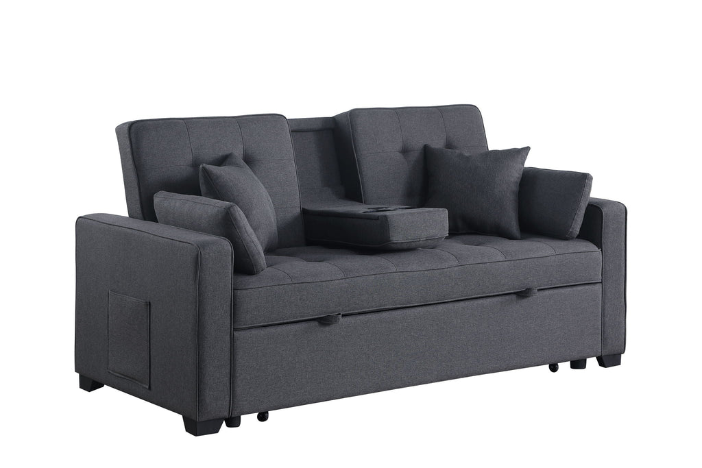 Convertible Sleeper Loveseat with Cup Holder & Charging Ports - Dark Gray