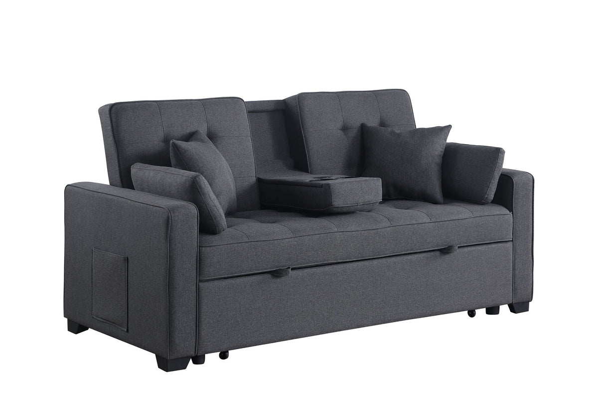Convertible Sleeper Loveseat with Cup Holder & Charging Ports - Dark Gray