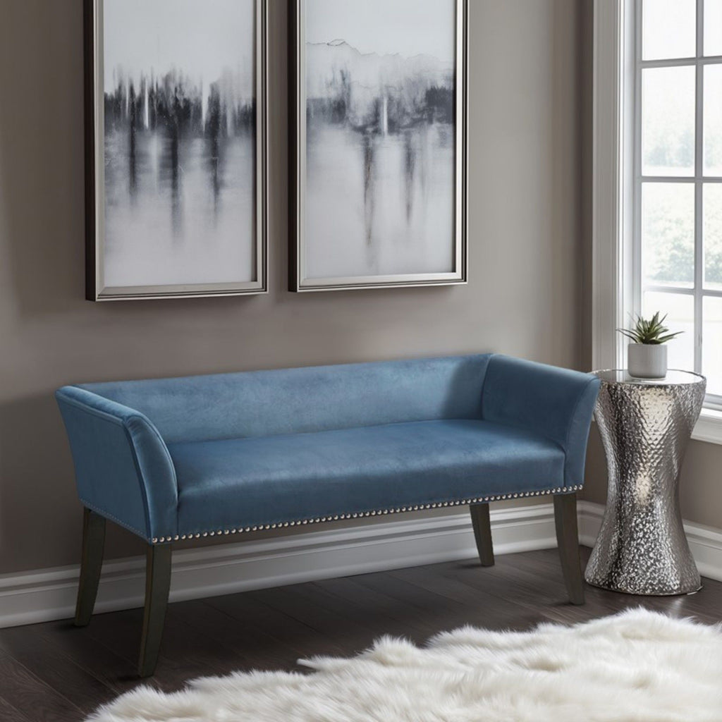 Welburn Upholstered Bench with Low Back and Flared Arms - Blue, Light Blue, or Beige