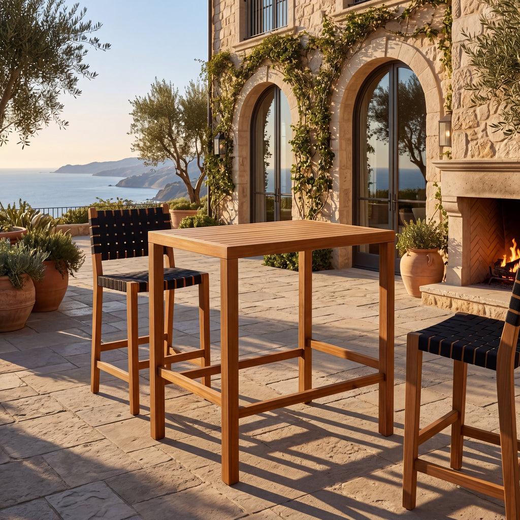Teak Finish Acacia Solid Wood Outdoor Dining Table with Slatted Top - Teak