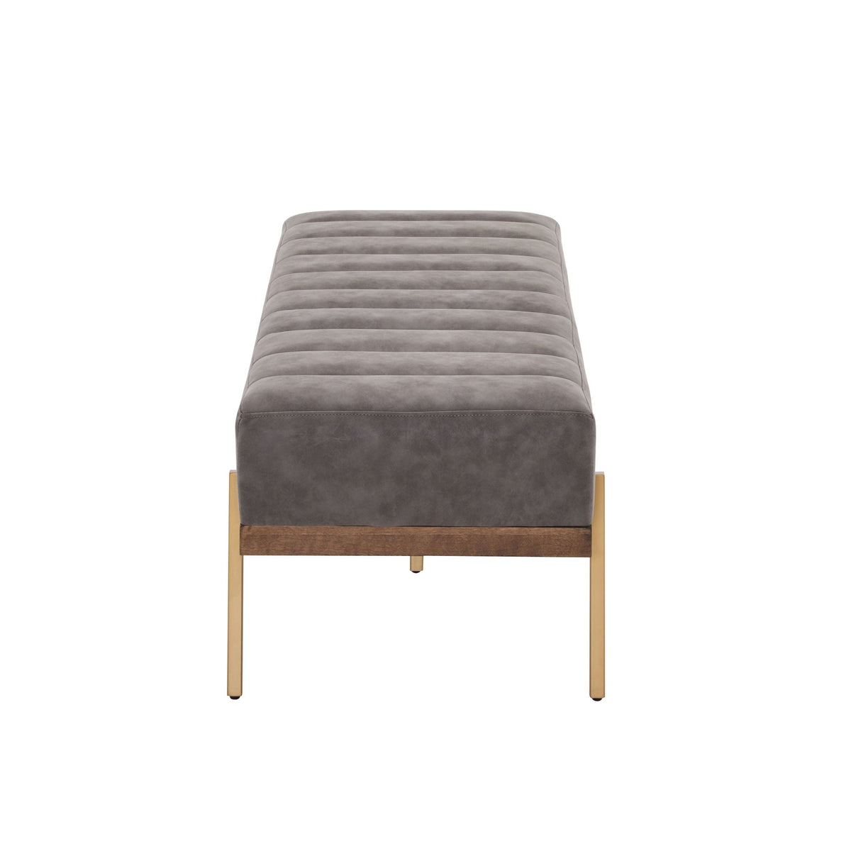 Luxury Upholstered Ottoman Bench with Channel Tufting and Metal Base - Gray