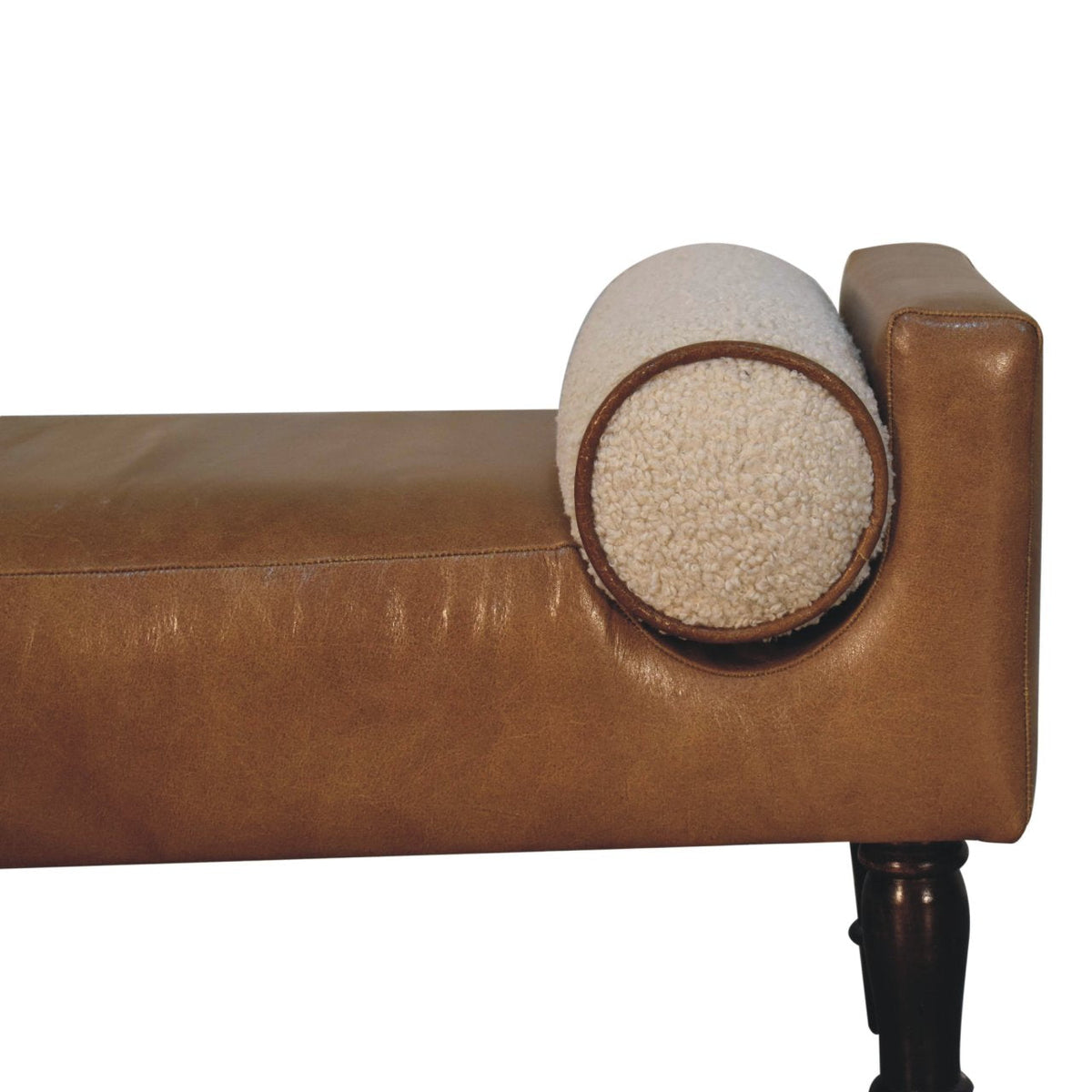 Solid Wood Chester Buffalo Bench with Buffalo Leather Upholstery