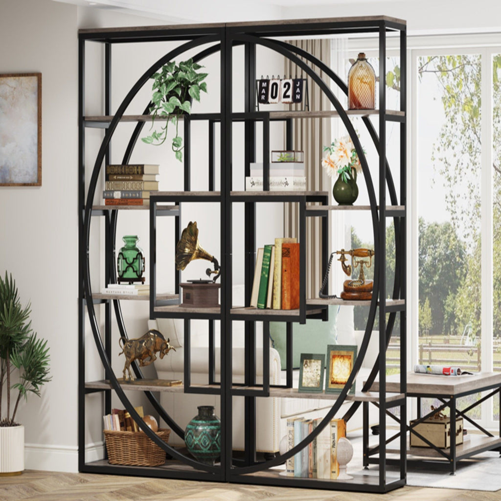 5 Tier Etagere Bookshelf with 8 Open Shelves - Dark Brown or Dark Gray