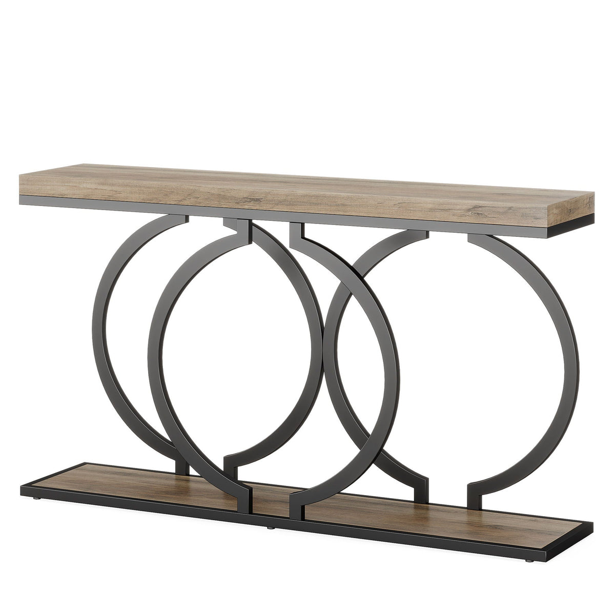 Narrow Long Console Table with Geometric Frame - Gray