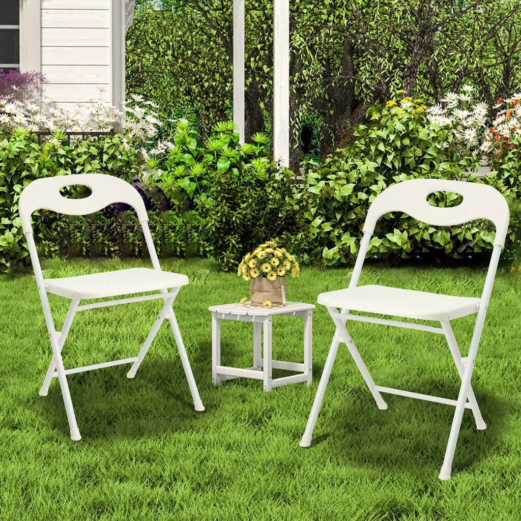 White Folding Chair Set with Waterproof Finish and Stackable Design - Set of 4