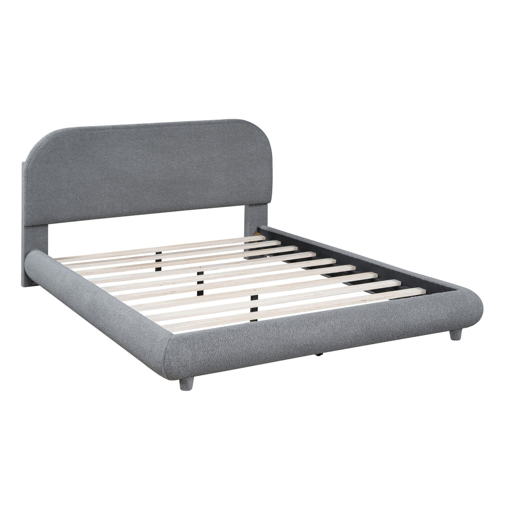 Upholstered Platform Bed with Curve-Shaped Frame - Teddy Fleece - Beige or Dark Gray