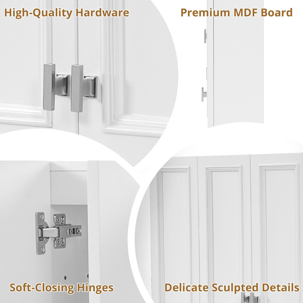 Wall Mounted Bathroom Cabinet With 5 Adjustable Shelves and Soft-Closing Hinges - Gray or Black
