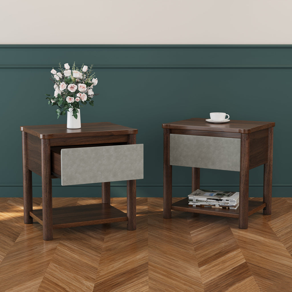 Modern King Bed Frame Set with 2 Nightstands - Wood Bedroom Set