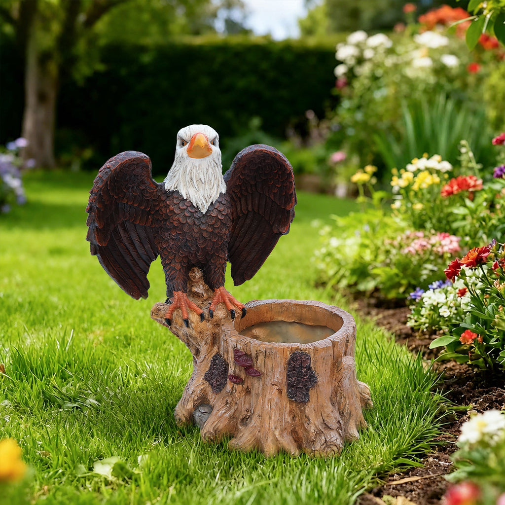 Majestic Eagle Garden Planter Pot with Tree Stump Base