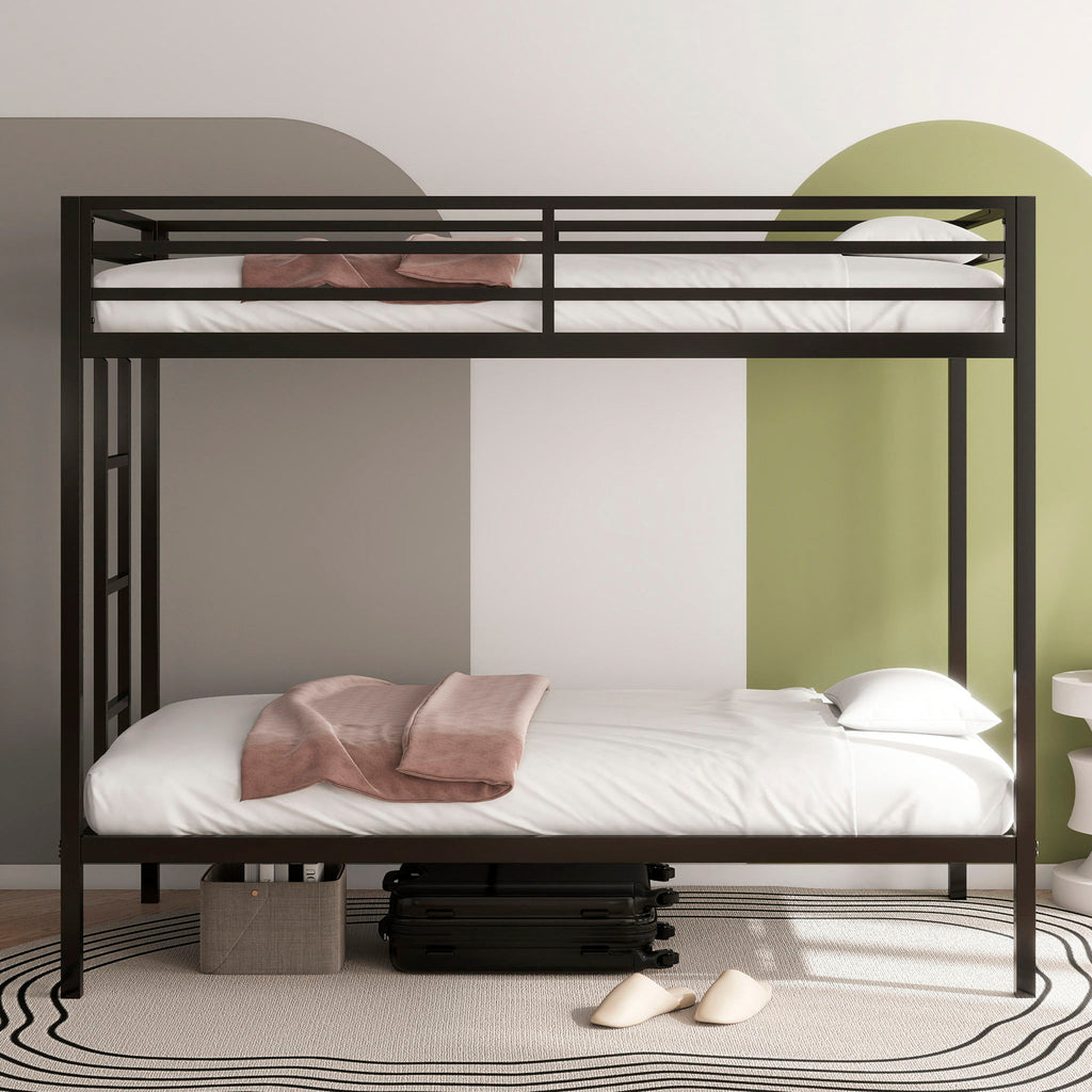 Twin Over Twin Bunk Bed with Safety Guardrails - Black
