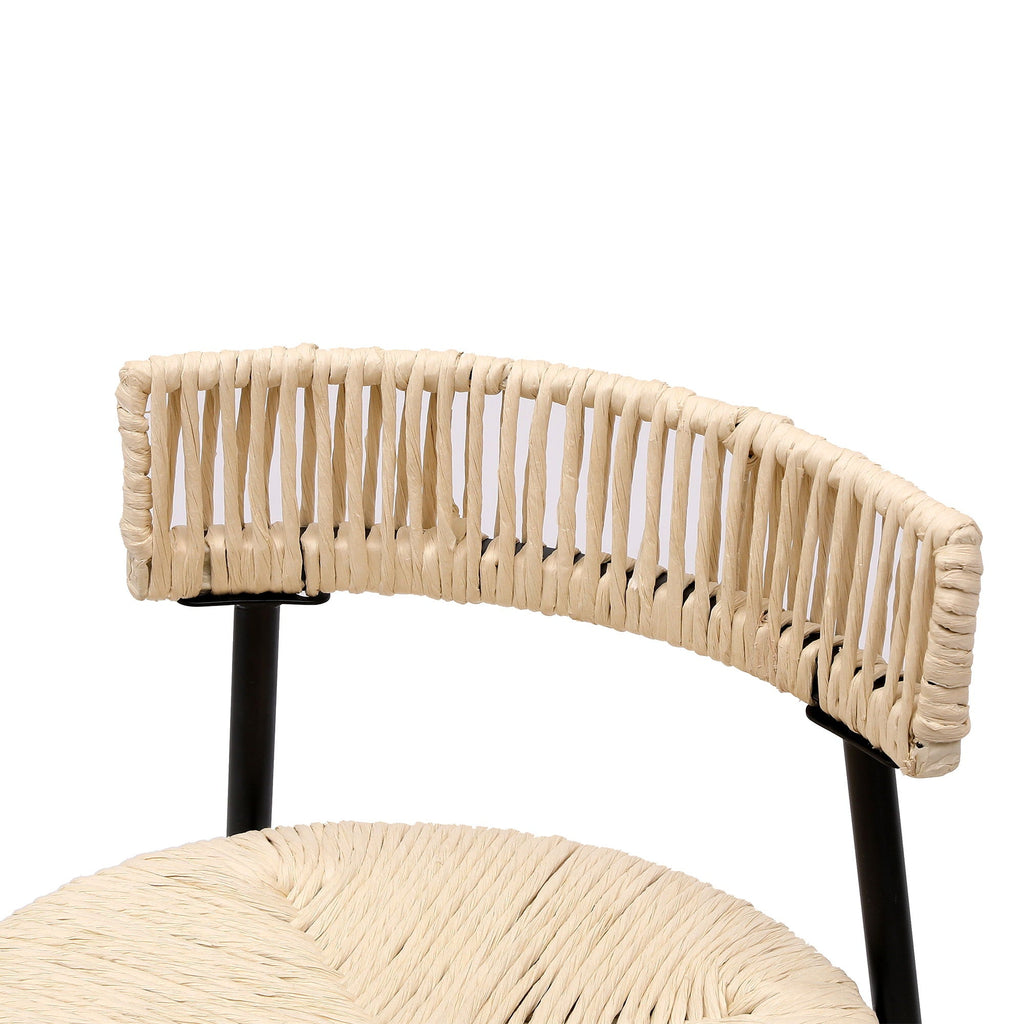 Boho Style Handwoven Paper Rope Counter Stools with Rubber Wood Frame - Light Brown or Beige