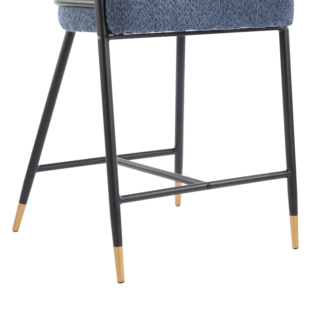 Upholstered Counter Stool Set of 2 with Metal Frame - Navy