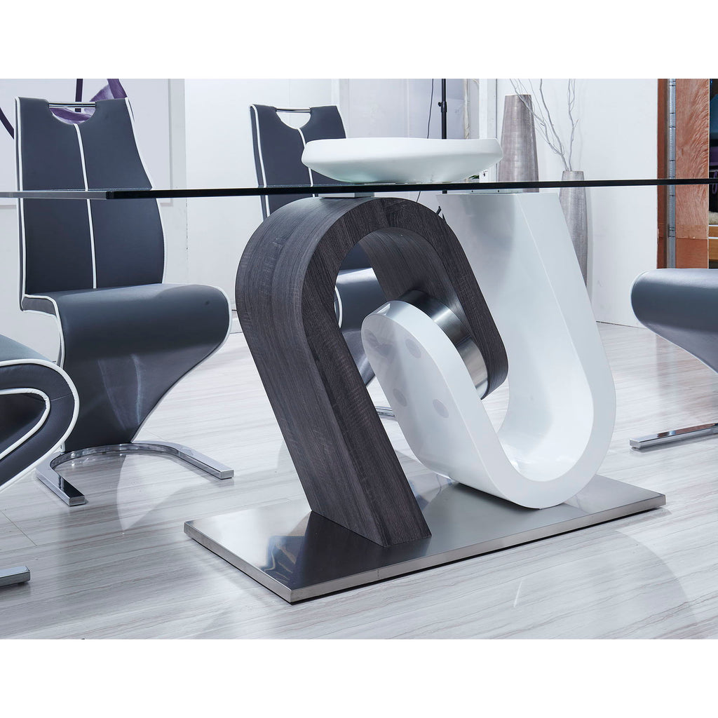 Anne Dining Table with Stainless Steel Base - White / Gray