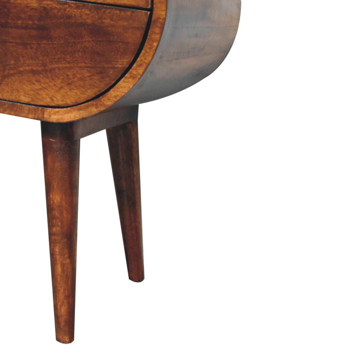Solid Wood Circular Nightstand with Drawers - Chestnut Finish