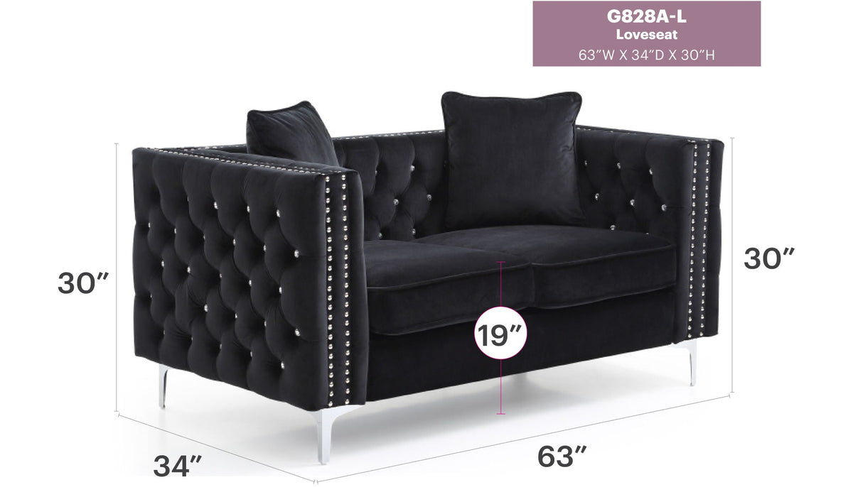 Elegant Track Arm Loveseat with Tufted Micro Suede - Multiple Colors