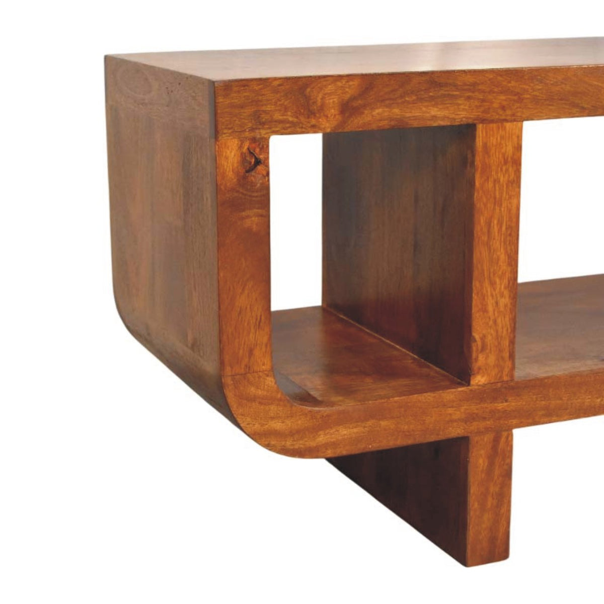 Solid Wood Orion Curved Media Unit with Open Shelves - Chestnut Finish