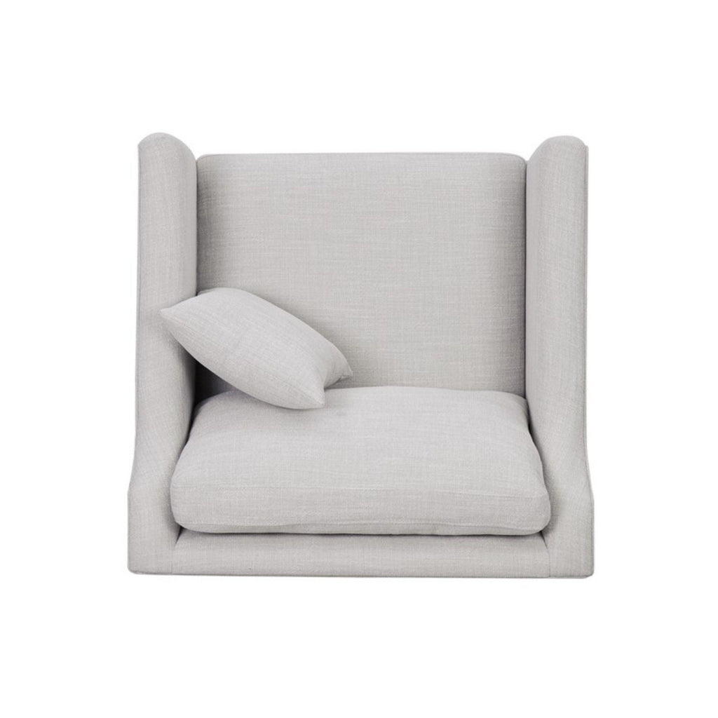 Beige Arm Chair with High Track Arms and Solid Wood Legs