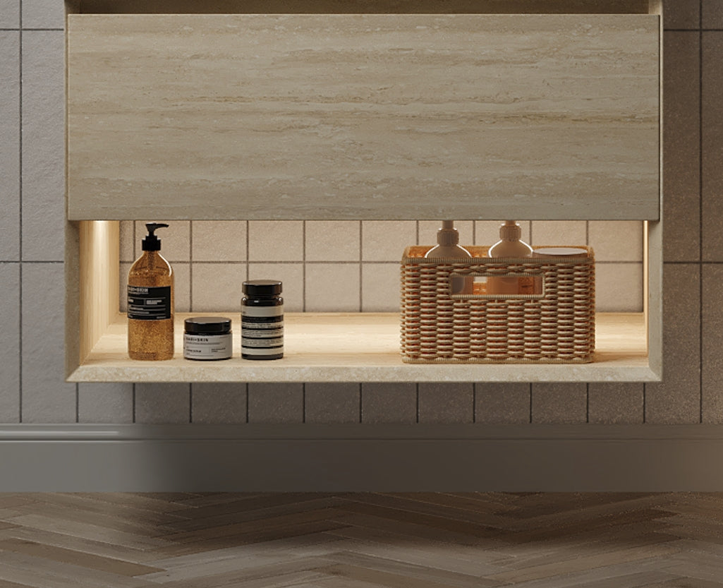 FRIGGA 30" Wall-Mounted Bathroom Cabinet with Drawer and LED Shelf - Oak