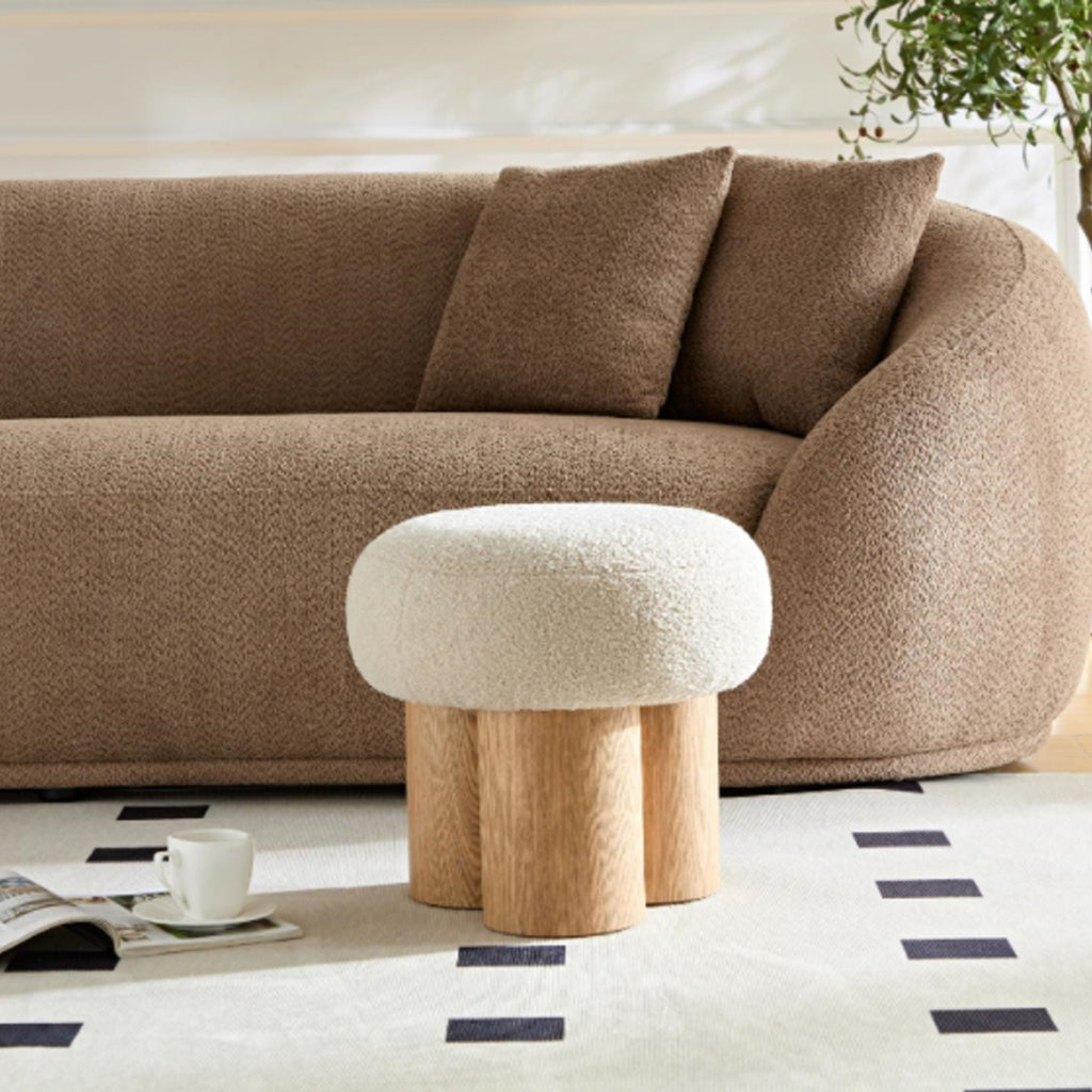 Versatile Mushroom Stool Ottoman with Cushion - Dark Brown, White, Beige