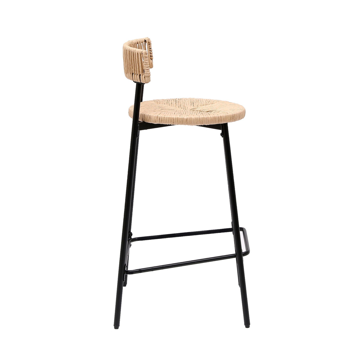 Boho Style Handwoven Paper Rope Counter Stools with Rubber Wood Frame - Light Brown or Beige