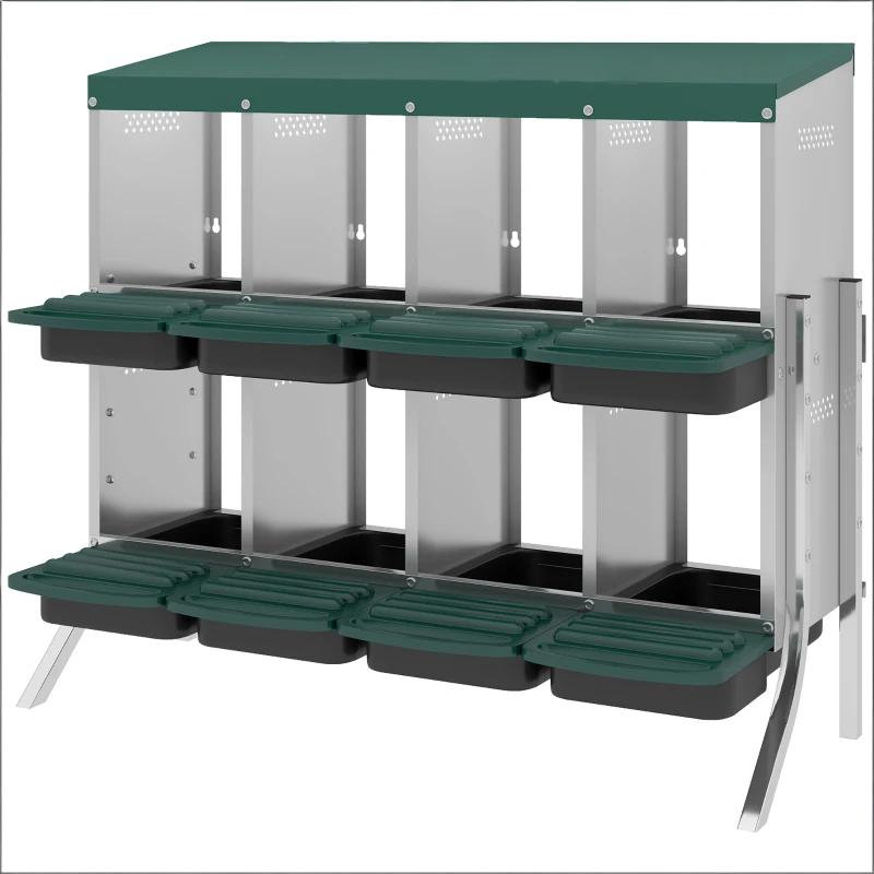 Metal Chicken Egg Laying Boxes with 8 Compartments and Waterproof Roof - Metallic