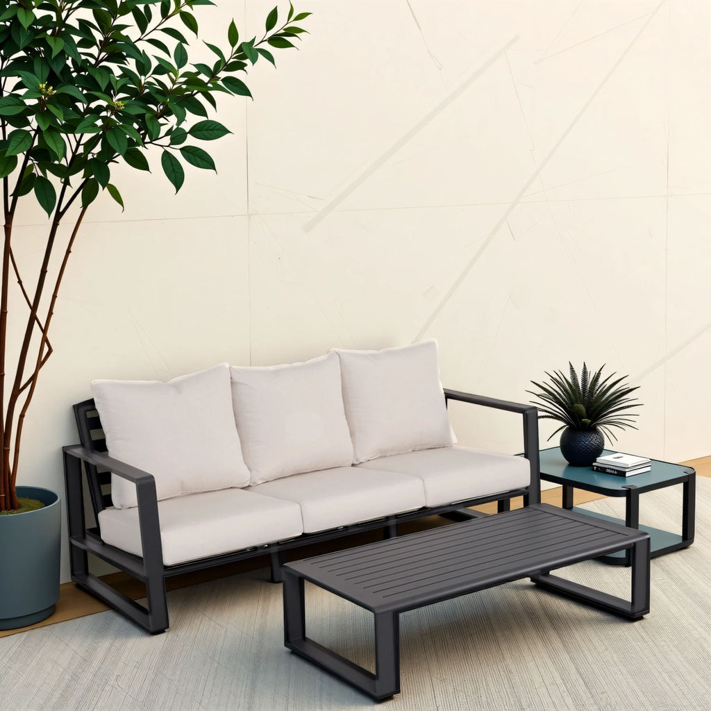 Outdoor Sofa Set with Rectangular Coffee Table - Aluminum Frame - Gray or Beige