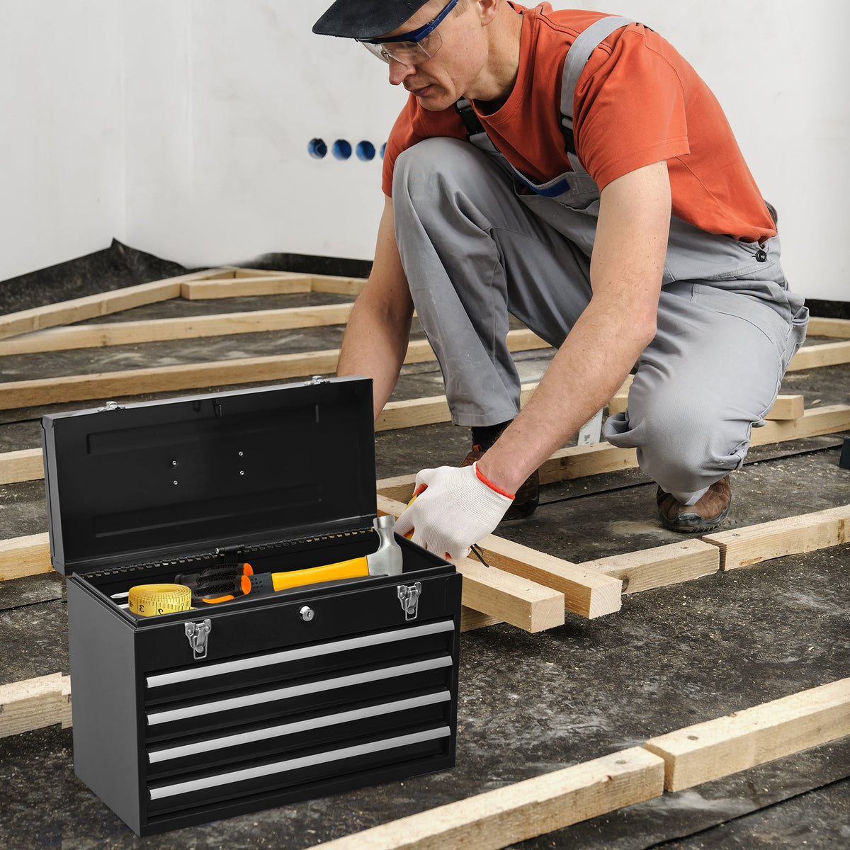 Metal Tool Box with 4 Drawers - Carbon Steel