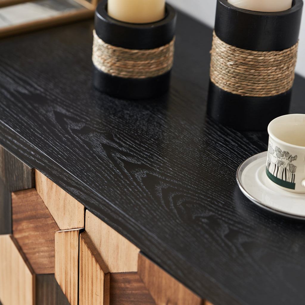 Distressed Storage Cabinet with Honeycomb Pattern - Engineered Wood