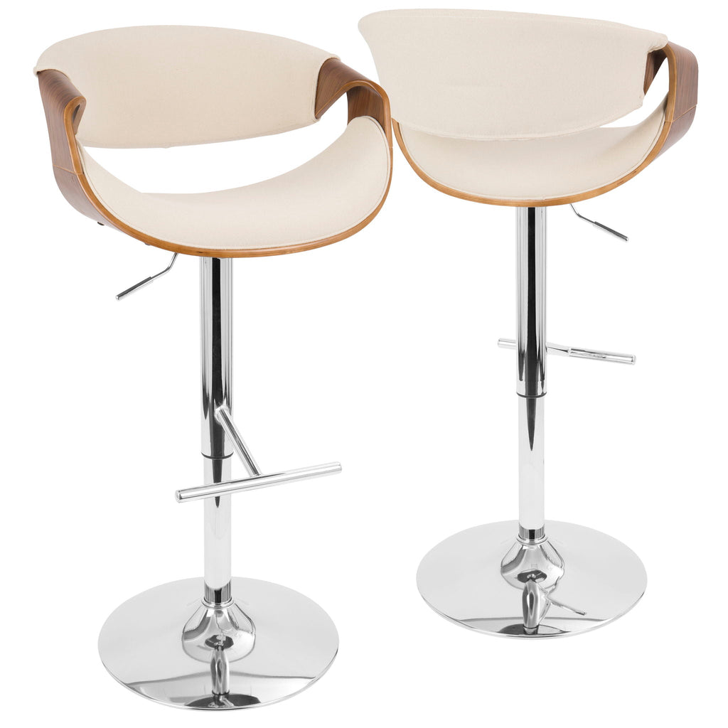 Mid Century Modern Adjustable Barstool with Swivel and T Footrest - Multiple Colors