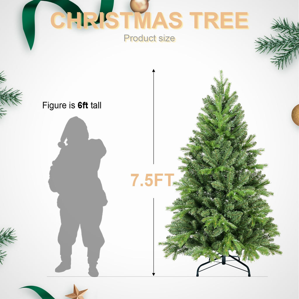 7.5FT Christmas Tree with 1599 Tips and Hinged Branches - Green