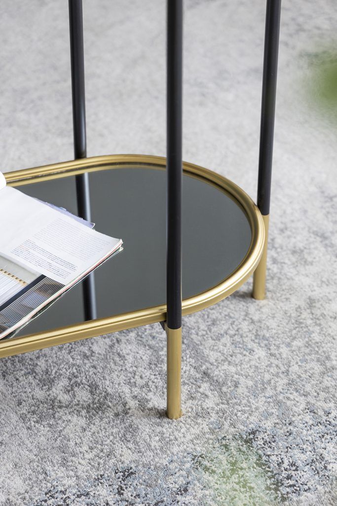 3 Tier Metal Console Table with Mirrored Shelves - Golden Black