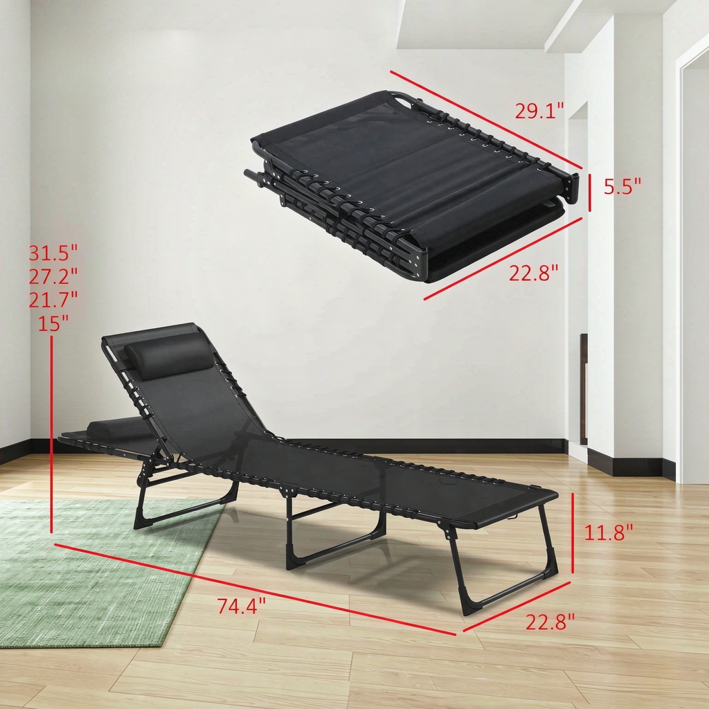 Folding Chaise Lounge Pool Chairs with Mesh Fabric – Set of 2