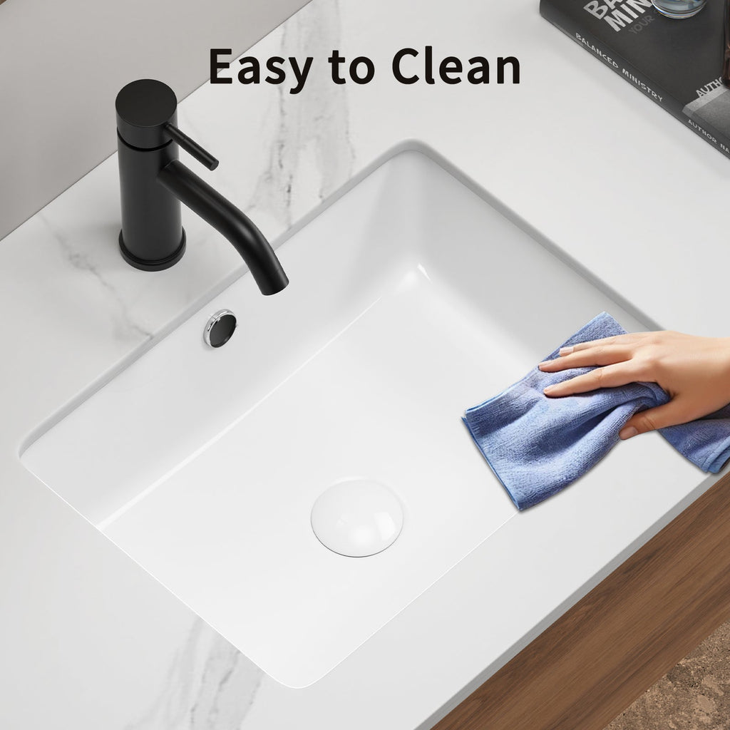 Modern Ceramic Undermount Bathroom Sink with Overflow - White