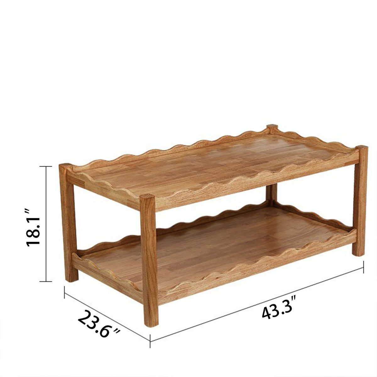 Modern 2 Tier Coffee Table with Open Shelf - Solid Rubberwood