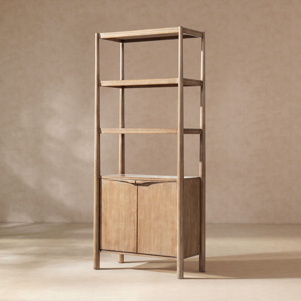 Natural Reclaimed Wood Bookcase with Lower Cabinet - 86" Tall