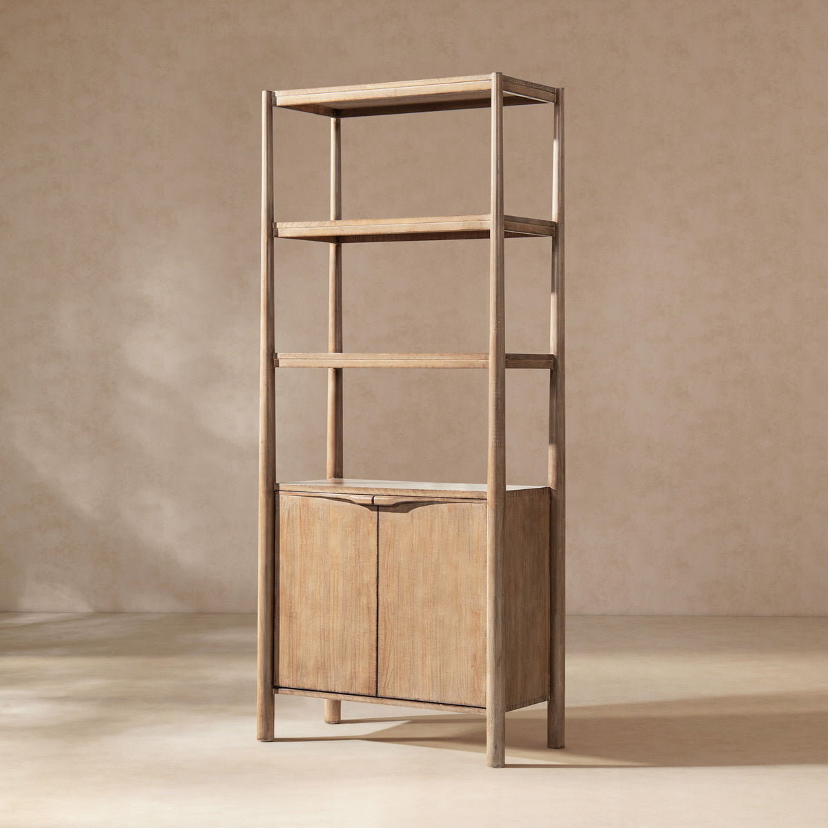 Natural Reclaimed Wood Bookcase with Lower Cabinet - 86" Tall