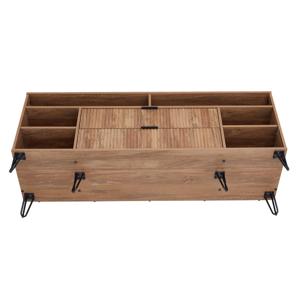 Fluted TV Stand with Storage and Metal Legs - Multiple Colors
