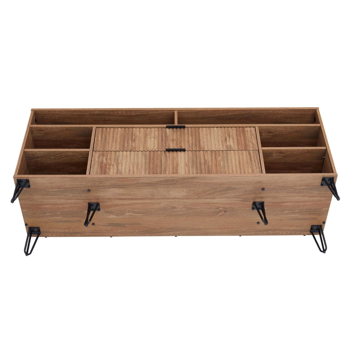 Fluted TV Stand with Storage and Metal Legs - Multiple Colors