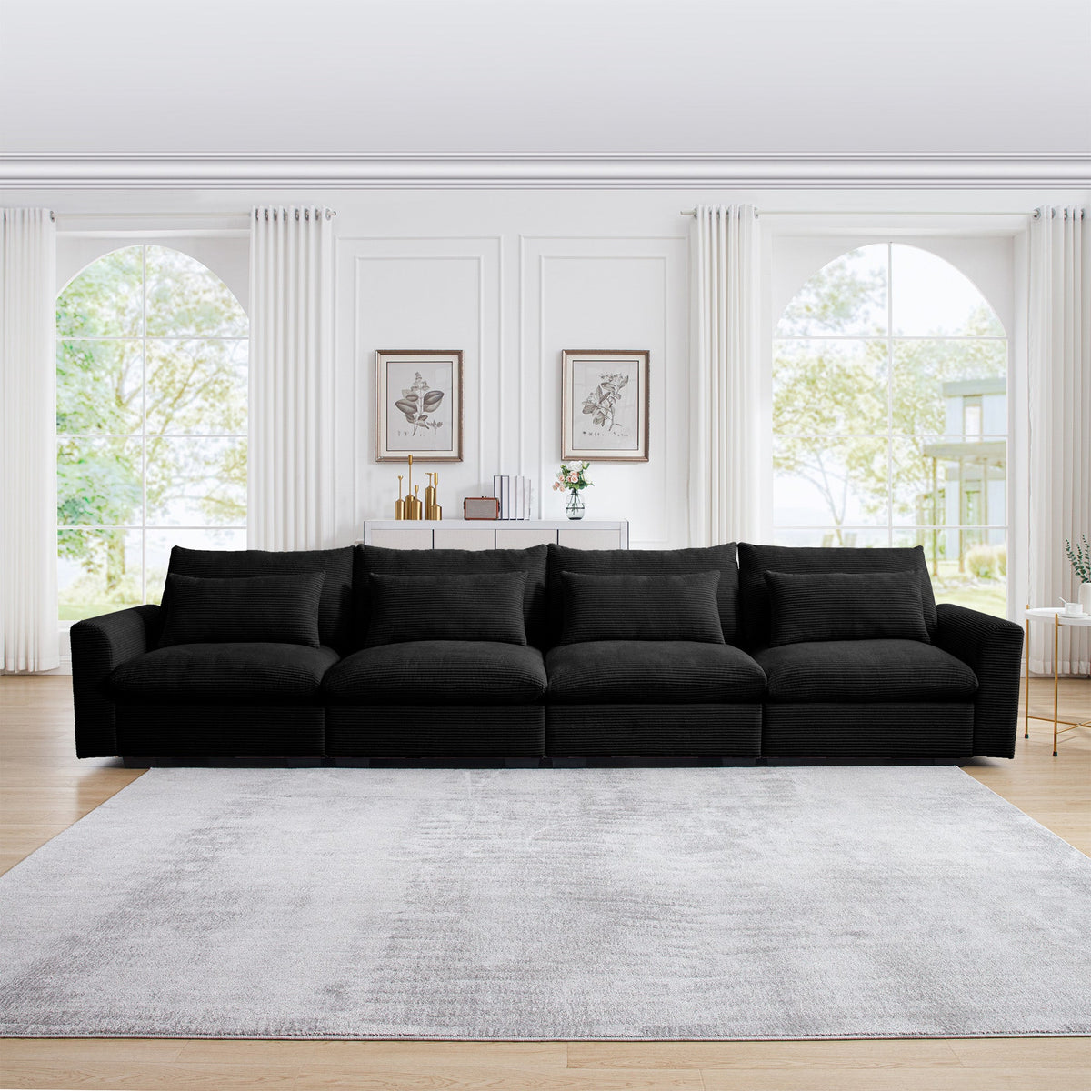 4 Seater Deep Seat Corduroy Couch for Living Room - Black, Beige, or Green