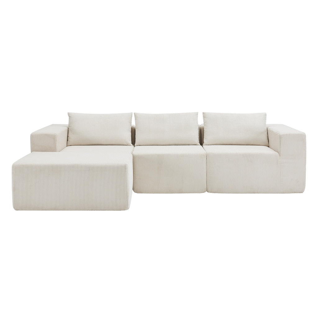 107" Compressed Sectional Sofa with High-Density Cushions - Beige