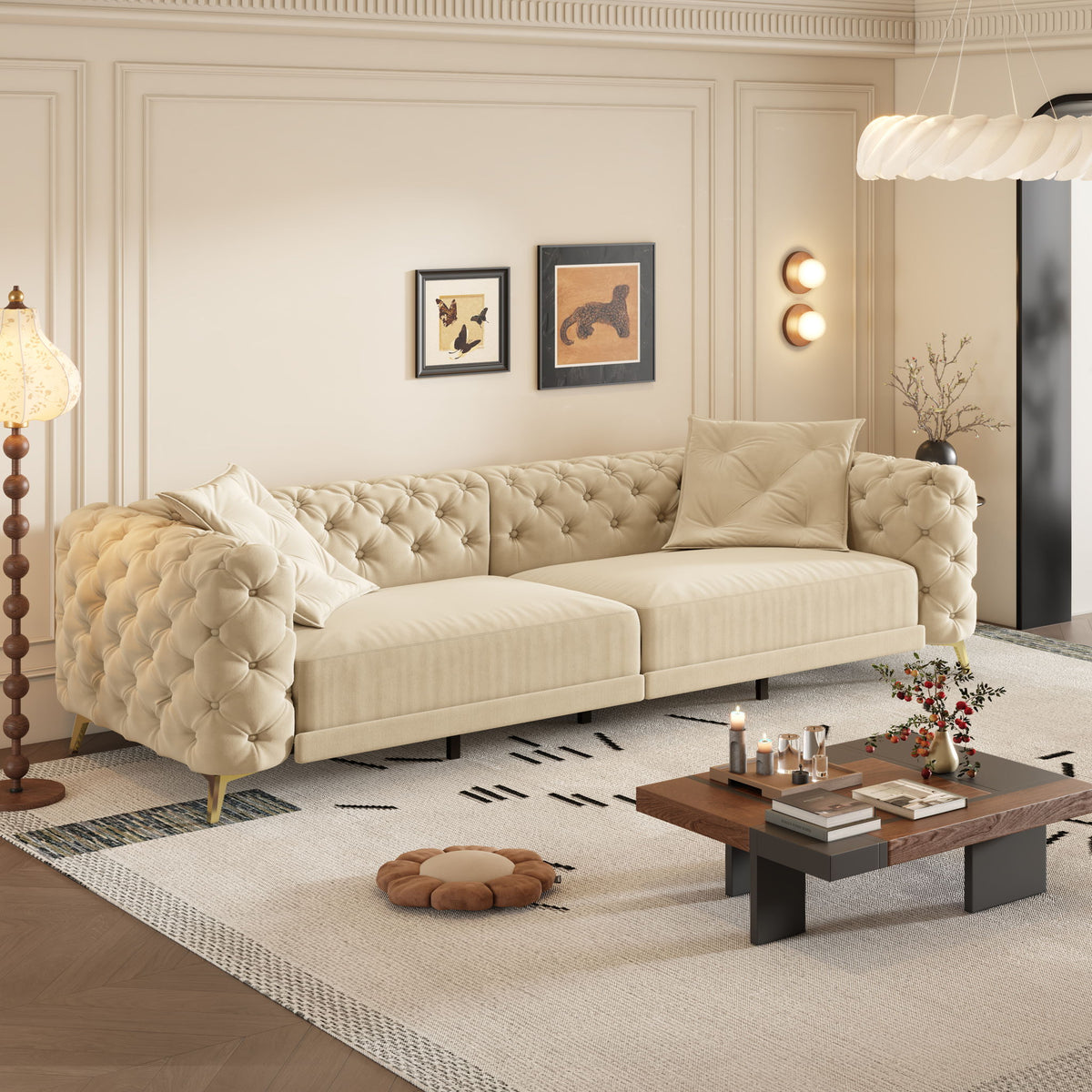 3-In-1 Convertible Sleeper Sofa Set with Deep Seat & Movable Ottoman - White, Beige, Gray