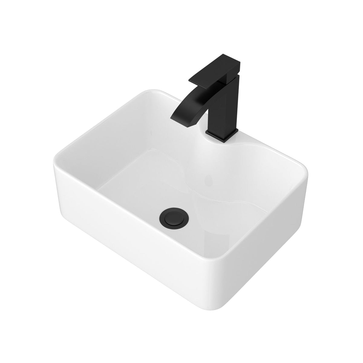Rectangular Vessel Sink with Faucet & Drain - White/Black