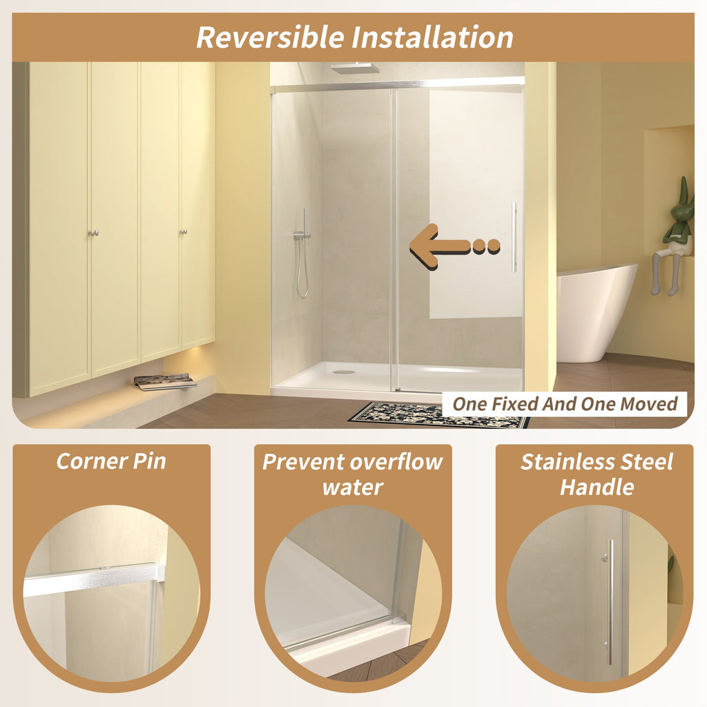 48" Single Sliding Shower Door with Frameless Tempered Glass - Clear