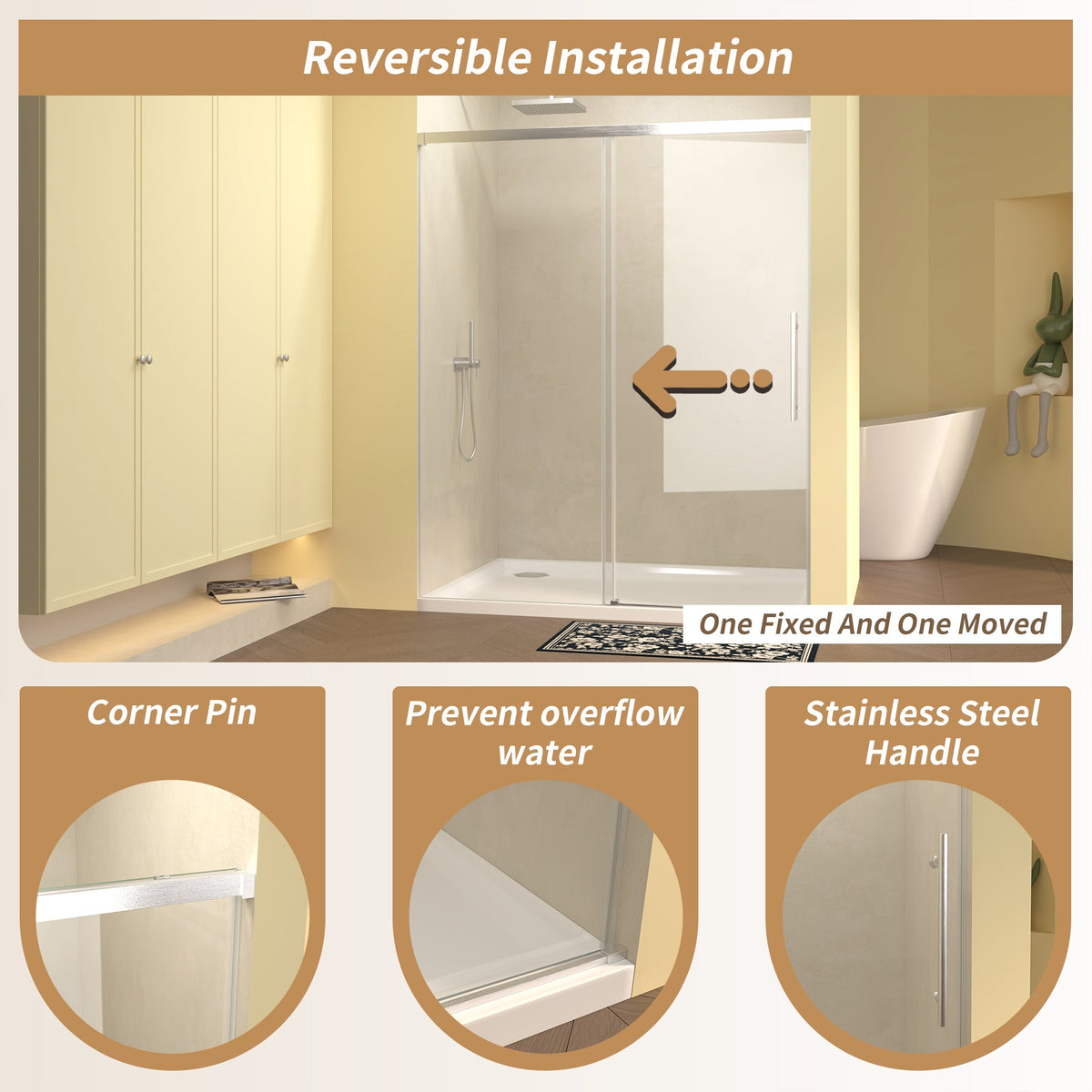 48" Single Sliding Shower Door with Frameless Tempered Glass - Clear