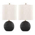 Contemporary Table Lamp Set with Linen Drum Shade - Matte Black / Natural