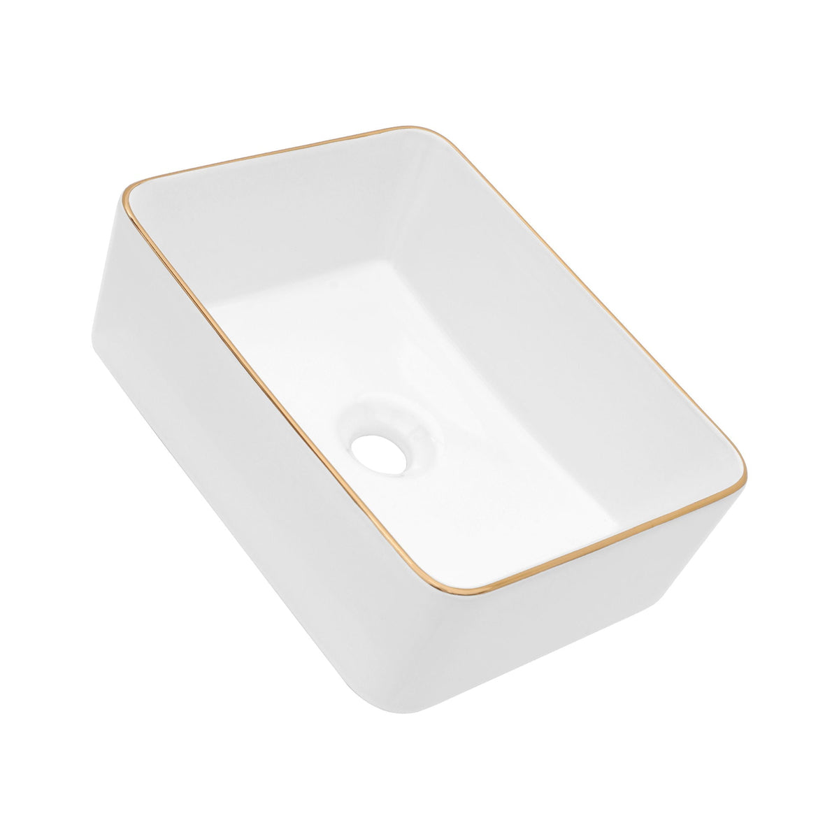 Modern European Style Ceramic Rectangular Vessel Bathroom Sink with Above-Counter Installation - Black or Gold