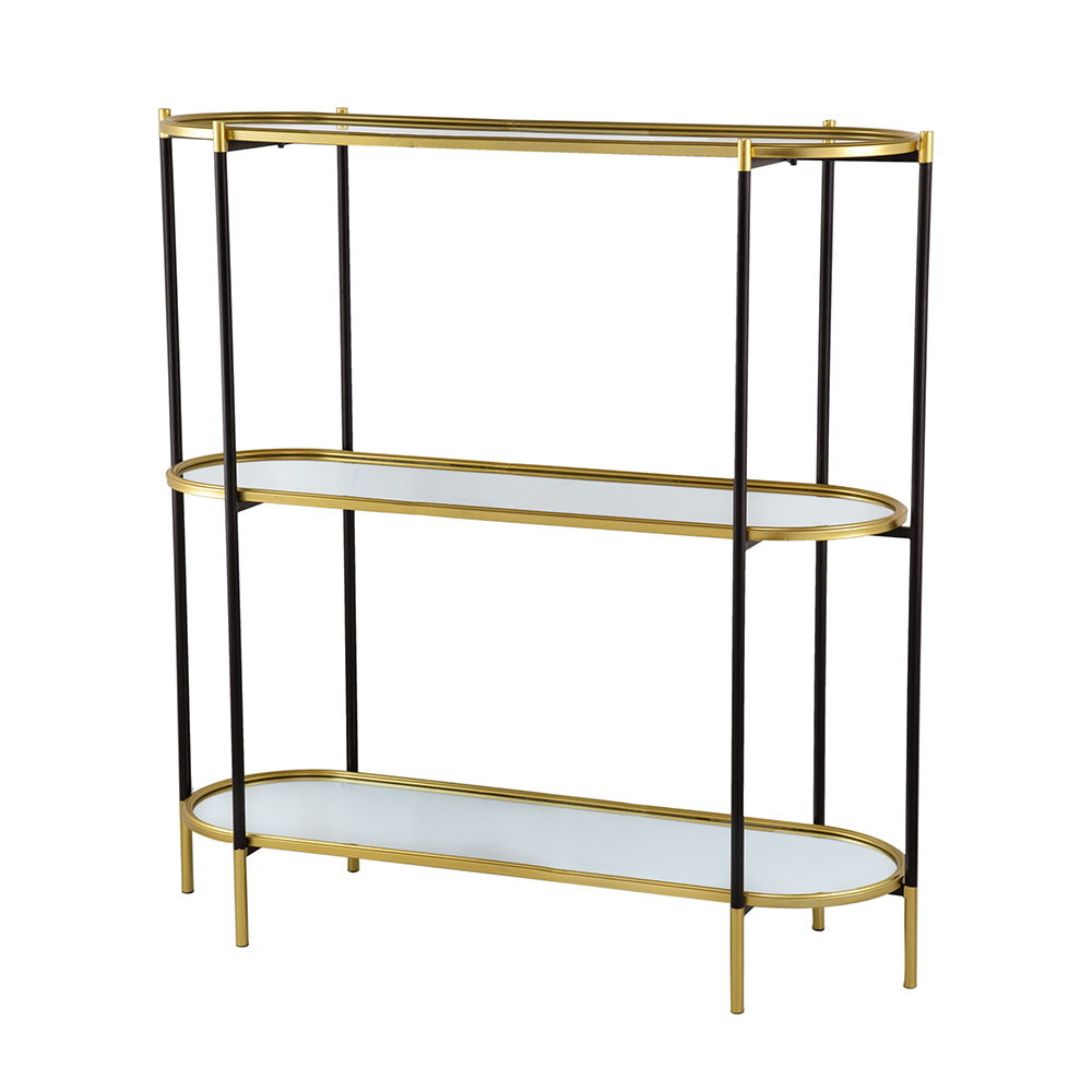 3 Tier Metal Console Table with Mirrored Shelves - Golden Black
