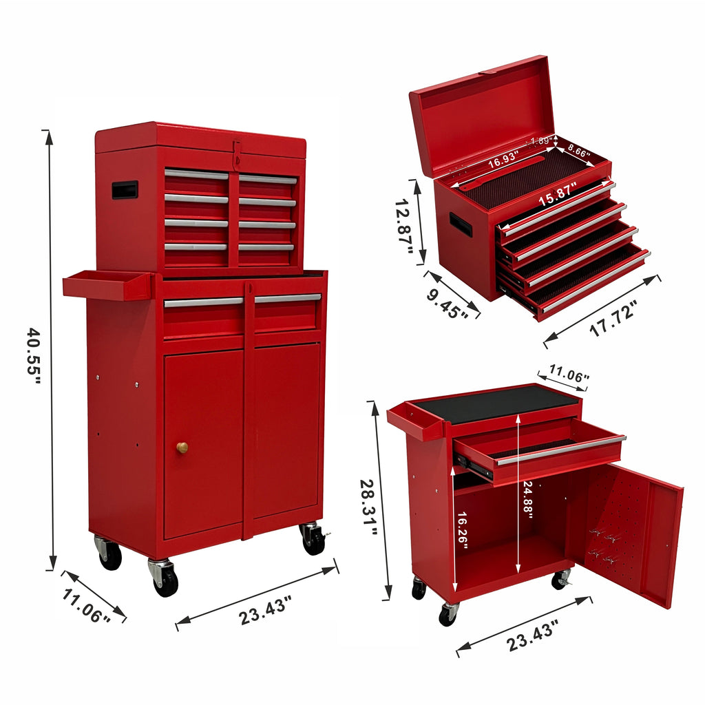 5-Drawer Rolling Tool Chest with Detachable Top - Red