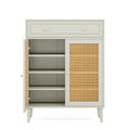 Mint Green Shoe Cabinet With Rattan Doors and Drawer - 4 Tier Storage Organizer